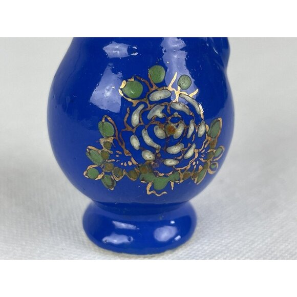 Vintage Blue Ceramic Pitcher With Hand-Painted Floral Design Japan 2.5" Tall - Picture 5 of 8